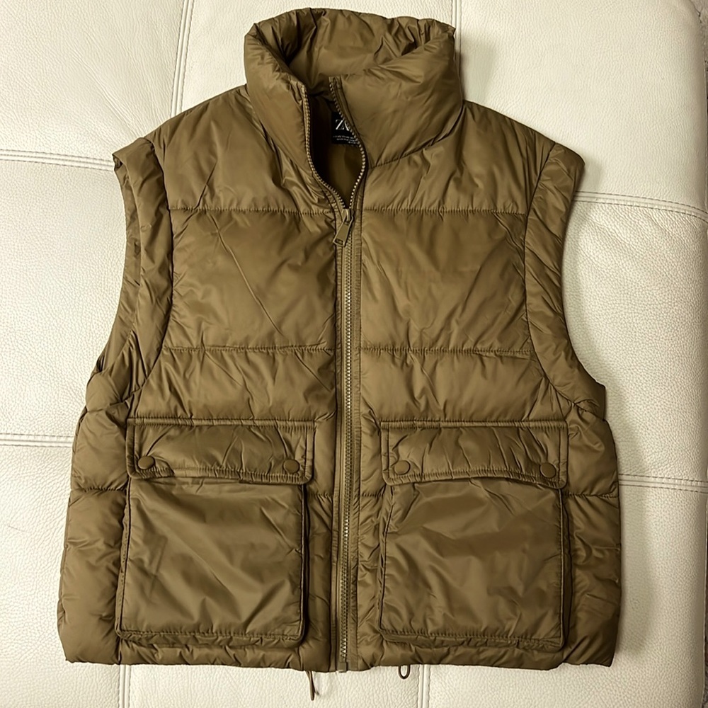 Zara Olive Green Puffer Vest XS